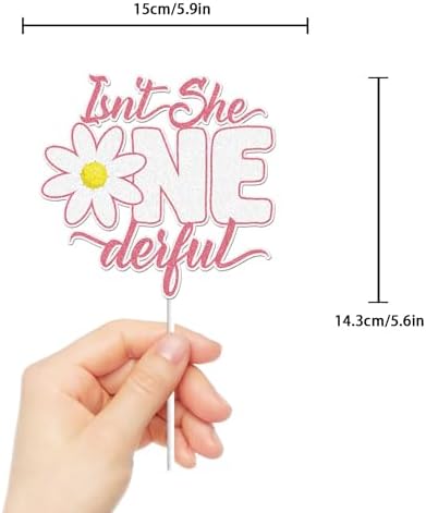 Isn't She ONEderful Cake Topper Pink Glitter Daisy Baby Girl's 1st Birthday Cake Decoration First Birthday One Year Old Birthday Party Supplies