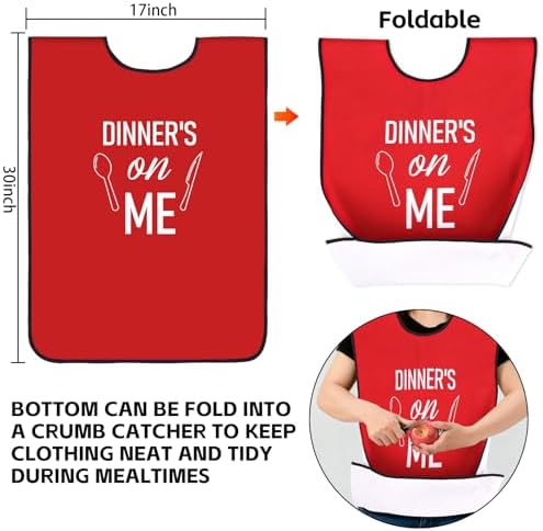 XKDOUS 2 Pack Funny Adult Bibs for Man, Waterproof and Reusable Adult Bibs for Eating with Optional Crumb Catcher,Washable Dining Clothing Protector, Gifts for Women Mom Elderly Men Senior