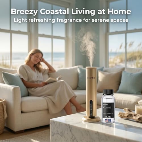 Scentia Coastal (Cabana) Diffuser Oil Refill – Hotel Fragrance Oil Inspired by 5-Star Spa – 120 mL – Jasmine, Bergamot & Sea Breeze Long-Lasting Scent for Ultrasonic & Waterless Diffusers, Made in USA
