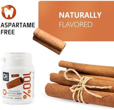DC24 DAILY CARE 100% Xylitol Gum, No Aspartame, Sugar Free Chewing Gum, Natural Cinnamon Flavor, Gluten Free, Vegan, 60 Pieces, Pack of 2