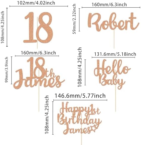 EDSG Custom Cake Topper, Personalized Double Sided Glitter Cake Topper with Any Text Numbers, 11 Colours for Birthday Wedding Anniversary Graduation Baby Shower (Champagne Gold)