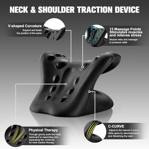 ACIXX Neck Stretcher and Cervical Traction Device, Relaxer for TMJ Pain and Shoulder Pain Relief, Cervical Traction Device Pillow, Spine and Neck Corrector(Black)