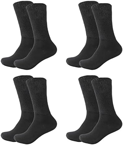 Diabetic Socks for Men Women Loose Fit Non-Binding Seamless Cuff Extra Wide Cotton Crew Socks Black White