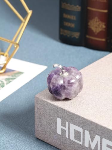 Jovivi Amethyst Crystal Pumpkin Figurine, 1.2" Mini Carved Gemstone Pumpkin Statue Decor Healing Stones Decorative Ornaments for Fall Harvest Thanksgiving Halloween Decorations Home Decor
