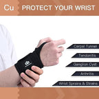 INDEEMAX 2 Pack Copper Wrist Brace Support for Carpal Tunnel, Pain Relief, Arthritis, Tendonitis, Adjustable Wrist Braces Compression Wraps Both Hands, Fit for Men and Women, Black