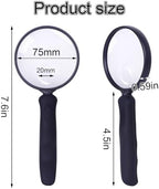 Lakei Magnifying Glass 10X Handheld Reading Magnifying Glass, 75mm Shatter Resistant Lens, Non-Slip Rubber Handle, Suitable for Elderly Reading, Natural Exploration and Science Hobby(Black)