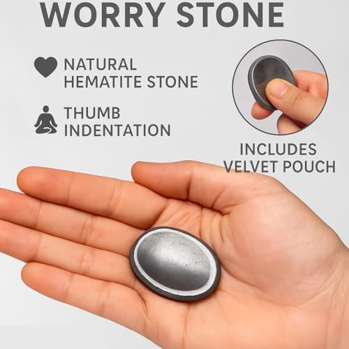 Hematite Worry Stone – Natural Polished Thumb Palm Stone for Grounding, Protection & Mental Strength – Pocket Fidget Crystal for Calm & Focus