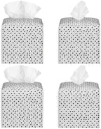 Tissue Box Cover PU Leather Square Tissues Holder Black Polka Dots On White Decorative Facial Paper Organizer Dispenser for Bedroom Bathroom Vanity,Home Office Car
