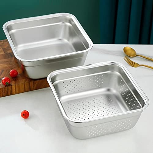 Zerodeko Square Stainless Steel Colander Strainer 9.84 Inch Mesh Basket for Rice Vegetable Washing and Draining Kitchen Utility