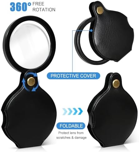2pcsUpgrade 10x Small Magnifying Glass for Kids and Seniors, Pocket Magnifier with Protective Sheath, Mini Folding Magnifying Glass Reading, Close Work, Repairing, Hobby Or Coins（7cm） (6cm)
