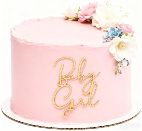 1PCS Baby Girl Cake Topper, Gold Mirror Acrylic Girl Birthday Cake Sign Decorations, Cake Charm Supplies for Baby Shower Girl's Birthday Party Cake Dessert Decoration