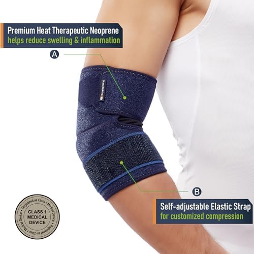 Comforband Adjustable Elbow Brace – Targeted Support for Tennis Elbow, Golfer's Elbow, Tendonitis, Arthritis, Bursitis, Sprains, and Strains – One-Size-Fits-Most Compression Sleeve for Pain Relief and Injury Recovery