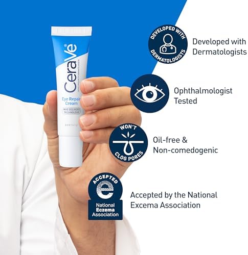CeraVe Eye Repair Cream, Under Eye Cream For Puffiness And Bags Under Eyes, Hyaluronic Acid + Niacinamide + Marine Botanical Complex, Oil Free & Opthalmologist Tested