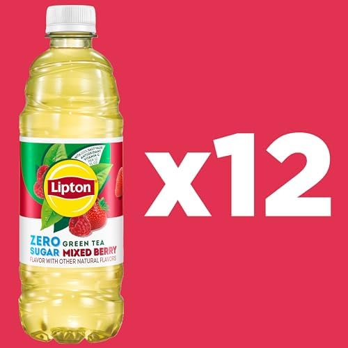 Lipton Zero Sugar Iced Tea, Green Tea Mixed Berry, 16.9 fl oz Bottles, (12 Pack), 100% DV Vitamin C