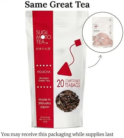 SUGIMOTO TEA Japanese Hojicha Roasted Green Tea Bags 20 Count