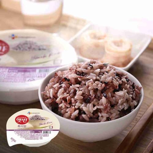 CJ Korean Cooked Rice with Black Rice, microwaveable instant fresh rice - Pack of 6 (210g each)