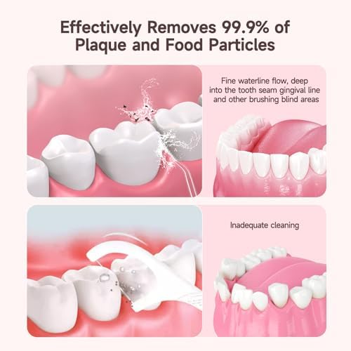 Kids Water Flosser,3 Modes Cordless Portable Water Teeth Cleaner,4 Replaceable Nozzles,IPX7 Waterproof Oral Irrigator Rechargeable,Professional Flossing Cleaning Picks for Home Travel (Pink)