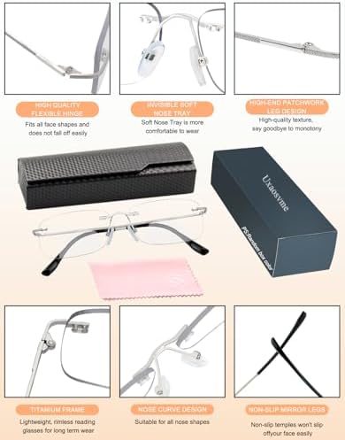 Bifocal Reading Glasses For Women Fashion,Photochromic Rimless Presbyopia Glasses Men-Anti UV/Blue Light