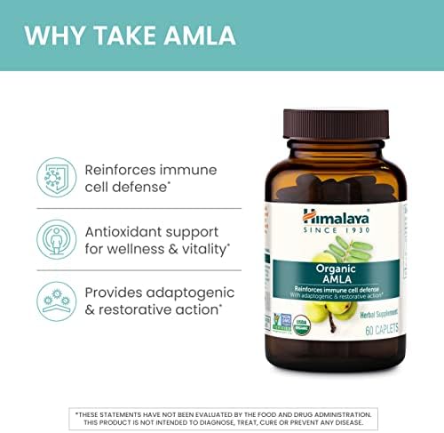 Himalaya Organic Amla - Herbal Immune Support Supplement with Adaptogen and Antioxidant - USDA Organic, Vegan, Non-GMO, Gluten Free, 600 mg, 60 Caplets