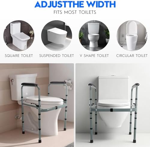 Toilet Safety Rail for Seniors – Adjustable & Foldable Toilet Safety Frame with Padded Handles, Stand Alone Bathroom Safety Rail & Toilet Support for Elderly, Fits Most Toilets, 350 lb Capacity
