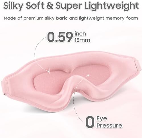 Sleep Mask - Total Blackout 3D Sleeping Mask, Super Lightweight & Silky Soft Eye Mask for Sleeping, Fully Adjustable Fit for Home, Office, Traveling, Meditation, Yoga, Pink