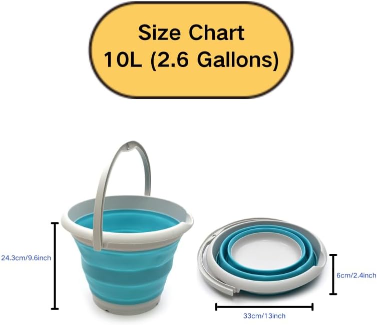 SAMMART 10L (2.6 Gallon) Collapsible Plastic Bucket - Foldable Round Tub - Portable Fishing Water Pail - Space Saving Outdoor Waterpot, Size 33cm Dia (1, Bright Blue)