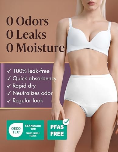 AIRCUTE Washable Absorbency Urinary Incontinence Underwear for Women High Waist Leak Proof Panties for Bladder Leakage 60ML, 3 Pack (Medium, Black-Beige-White)