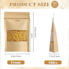 WSICSE 100 Pcs Kraft Paper Stand Up Pouch Bags with Window, Resealable Self-sealing Tear Notch Food Storage Bags for Small Business Home Easter Use (4" x 6")