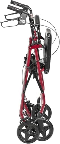 Drive Medical Aluminum Rollator Fold Up and Removable Back Support, Padded Seat with 7.5-Inch Casters, Red