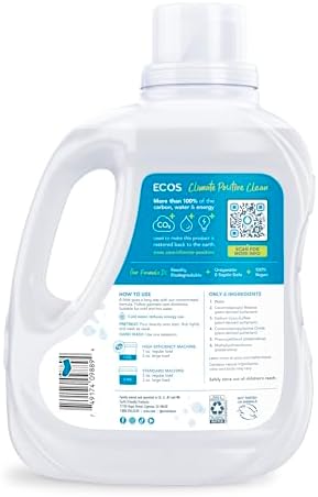 ECOS Laundry Detergent Liquid, 200 Loads - Dermatologist Tested Laundry Soap - Hypoallergenic, EPA Safer Choice Certified, Plant-Powered, Free & Clear, 100 Fl Oz (Pack of 2)