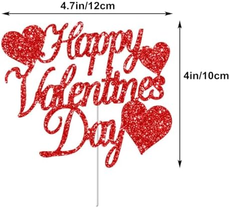 Happy Valentine's Day Cake Toppers 20Pcs Glitter Heart Cupcake Topper for Valentine Day Wedding Anniversary Birthday Party Cake Decoration, Red