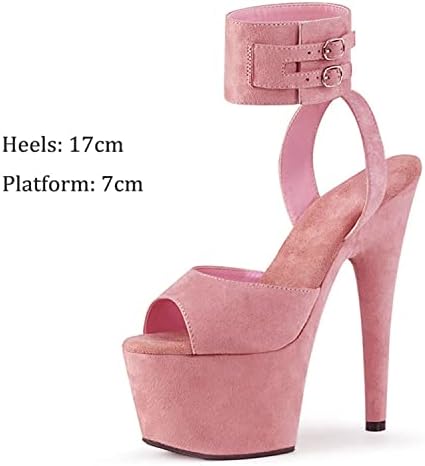 Womens Suede Sandals Platform Peep Open Toe Ankle Strap Slingback Super high Heels Sexy Nightclub Pole Dancing Stripper Club Dress Shoes 17cm