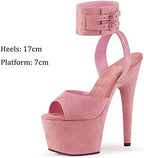 Womens Suede Sandals Platform Peep Open Toe Ankle Strap Slingback Super high Heels Sexy Nightclub Pole Dancing Stripper Club Dress Shoes 17cm
