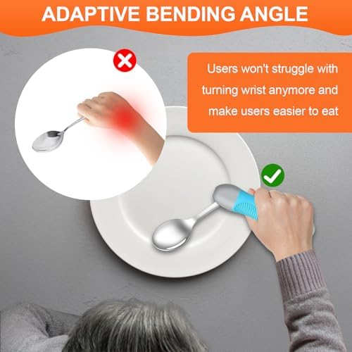 Weighted & Swivel Adaptive Utensils for Hand Tremors,Parkinson‘s - Comfort Grip Silverware Set, Eating Aids for Arthritis, Elderly & Weak Hands (Spoon & Fork)