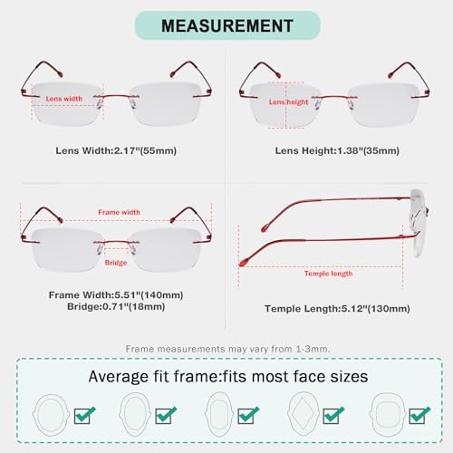 Eyekepper Ladies Frameless Reading Glasses - Lightweight Rimless Readers for Women