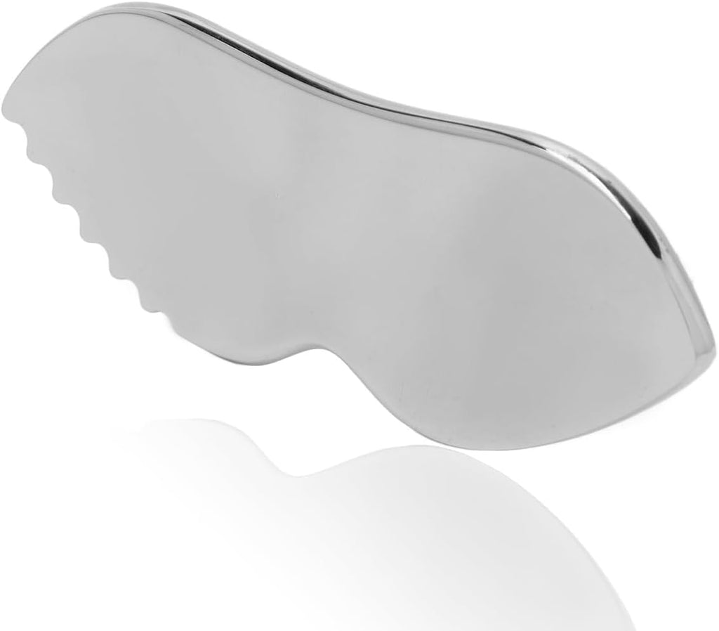 Stainless Steel Gua Sha for Skin Care Scraping Massage Tool with Comb Teeth | Massage, Used for Face, Neck, and Around Lips with Travel Pouch