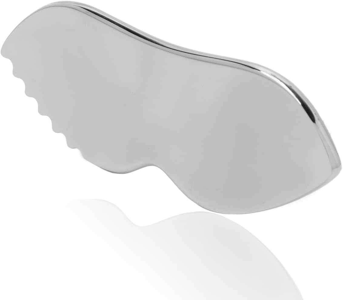 Stainless Steel Gua Sha for Skin Care Scraping Massage Tool with Comb Teeth | Massage, Used for Face, Neck, and Around Lips with Travel Pouch