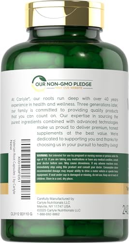 Carlyle Valerian Root Capsules | 240 Count | Herb Extract Supplement | Non-GMO, Gluten Free