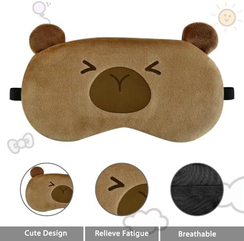 Cute Eye Mask for Sleeping, Cartoon Capybara Sleep Mask, Funny Novelty Plush Blindfold Sleep Eye Cover for Girls Boys Women Men, Night Nap Travel