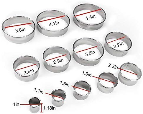 12 Pieces Round Cookie Biscuit Cutter Set,Graduated Circle Pastry Cutters,18/8 Stainless Steel Cookie Cutters and Donut Cutter Ring Molds