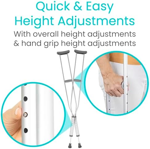 Vive Crutches for Kids - Pair of Adjustable, Lightweight, Aluminum Walking Crutches - Accessories Fits Heights- 3 Sizes for Youth, Adults, Tall People - Supports Up to 300 Pounds (Youth)