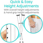 Vive Crutches for Adults - Pair of Adjustable, Lightweight, Aluminum Walking Crutches - Accessories Fits Heights- 3 Sizes for Youth, Adults, Tall People - Supports up to 300 Pounds (Tall)