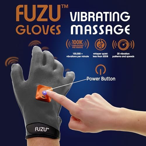 Fuzu Vibrating Massage Gloves Used for Couples Massages, Massaging Sore Muscles, Back, Neck, Shoulders, Legs, 20 Speeds & Patterns, Rechargeable & Waterproof | Pair, Eco-Friendly Packaging Grey Large