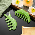 Geiserailie 2 Pcs Jade Combs Esthetician Supplies Massage Stone Hair Gua Sha Scraping Scalp Comb Facial Massage Tool Handheld Head Tools Head Caring Therapy Mother's Day for Women(Fashion Style)