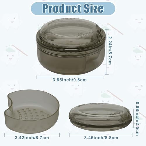 Coolrunner 2-in-1 Retainer Case Denture Case Retainer Cleaning Case, Denture Cup with Strainer, Leak Proof Denture Cup Soaking Holder for Dentures, Mouth Guard, Night Guard & Retainers (Black)