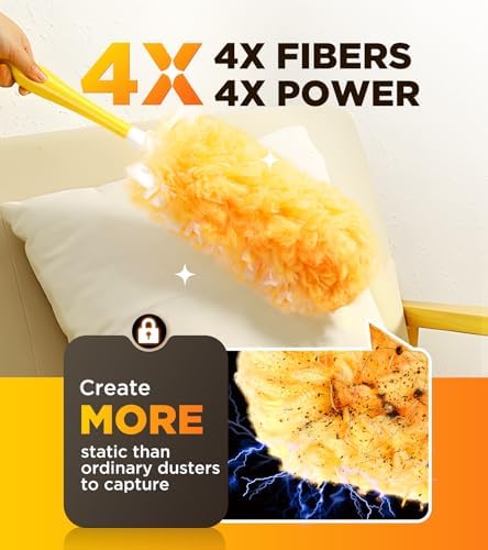 Heavy Duty Duster Refills for Swiffer Duster, 12 Count Duster Refills with 1 Handle, Multisurface 360° Dusters with 4X Microfibers, Unscented Disposable Dusters for Cleaning