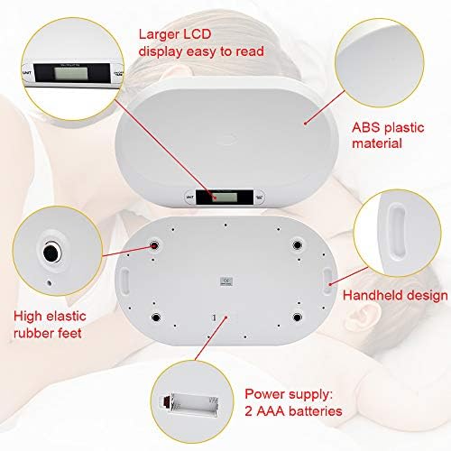 20KG/44LBS Electronic Digital Baby Weighing Scale Measure Infant/Baby/Pet Weight Accurately, Precision of 10g, Length 55cm, Large LCD Display, Weight Measure Tool White