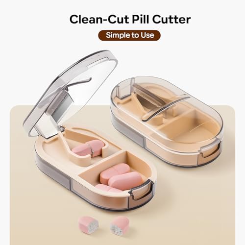 Daviky Pill Cutter Splitter with Removable Silicone Pad, Safe and Precise Cutting for Large, Small & Tiny Pills, Vitamins and Tablets, Stainless Steel Blade, Travel Size, BPA Free