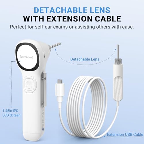 ScopeAround Digital Otoscope w/Built-in Screen, Manual-Focus Digital Otoscope with Light for Home Use, No App Needed, Easy Viewing for Everyday Ear Checks, Otoscope Camera, White