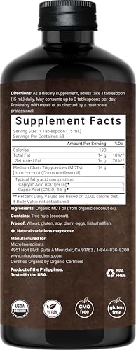 MCT Oil Organic, 32 fl oz |100% Virgin Coconut with C8 + C10 Fatty Acids | Great for Coffee or Dressings | Unflavored, Keto, Vegan